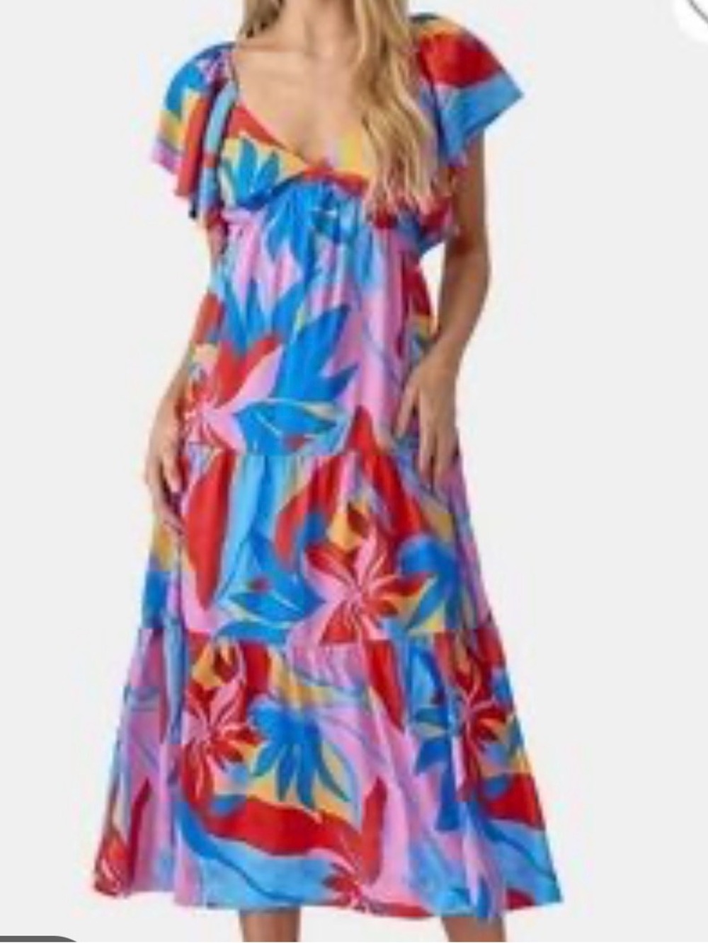 Adelyn Rae Pink and Blue Floral Ruffle Sleeve Maxi Dress, XXL
